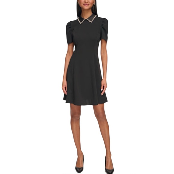 Karl Lagerfeld Dresses & Skirts - Karl Lagerfeld Paris short-sleeve bouclé-tweed Peter Pan collar A-line dress
